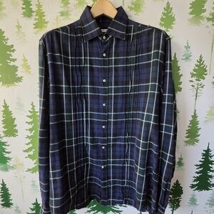 Michael Bastian Navy and Green Plaid Shirt